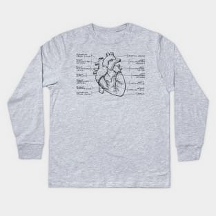 Anatomical Heart Diagram (Black Text) Kids Long Sleeve T-Shirt